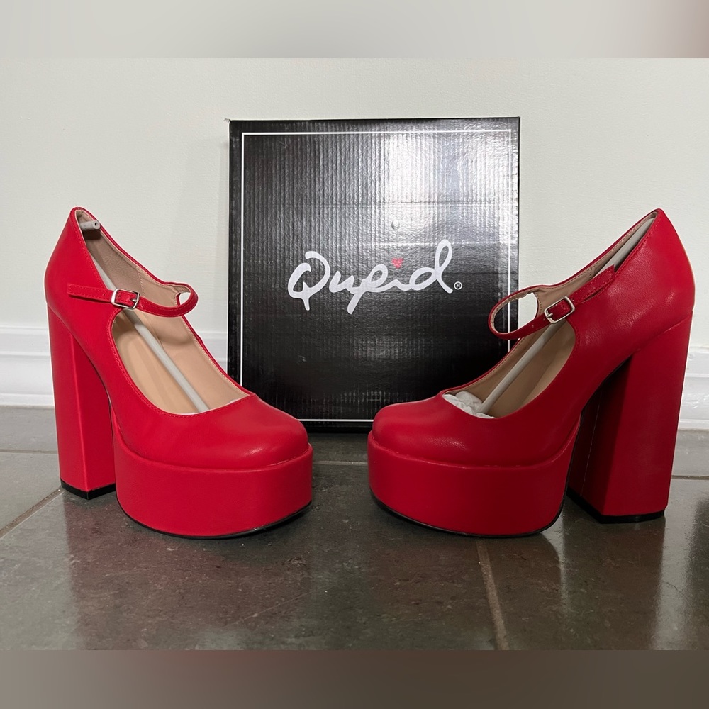 Red platform shoes